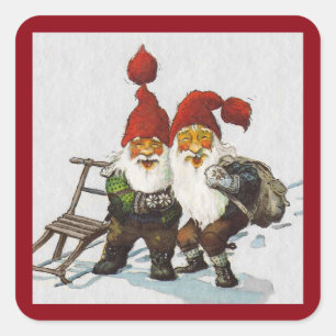 Julenisse Friends Sledding Square Sticker