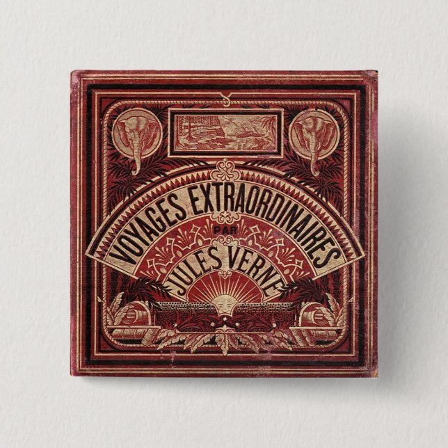 Jules Verne's "VOYAGES EXTRAORDINAIRES" 2 Inch Square Button (Front)