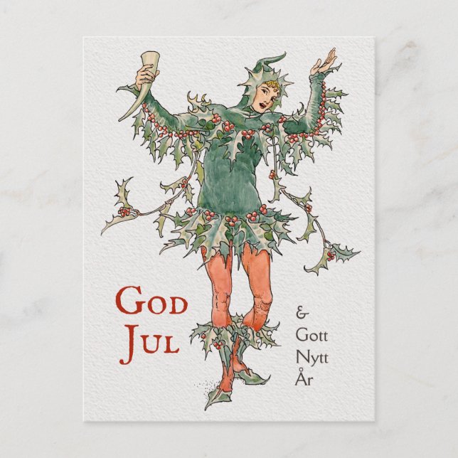 Julhälsning Walter Crane Holly (Järneksmannen) Postcard (Front)