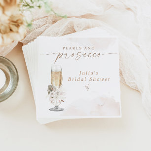 JULIA Boho Floral Pearls & Prosecco Bridal Shower Napkin