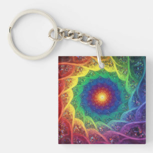 Julia Set Fractal With Rainbow Pinwheel Style Keychain