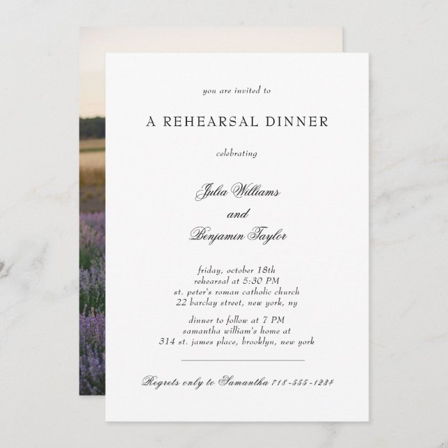 Julia Simple Black Script Photo Rehearsal Dinner Invitation (Front/Back)