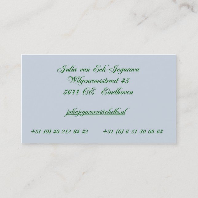 Julia's Business Card (Back)