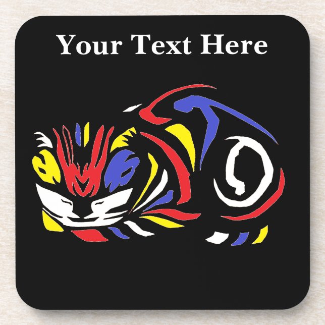 Julie de Graag Woodcut cat (multi color) Coaster (Front)