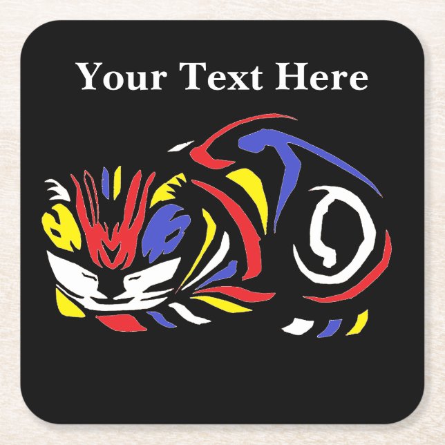 Julie de Graag Woodcut cat (multi color) Square Paper Coaster (Front)