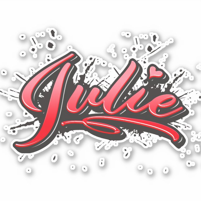 Julie red Heart Graffiti Sticker (Front)