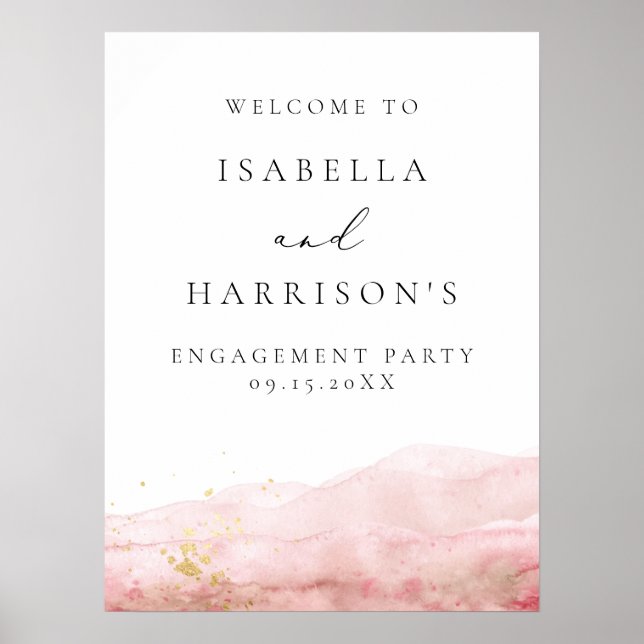JULIEN Blush Watercolor Gold Engagement Welcome Poster (Front)