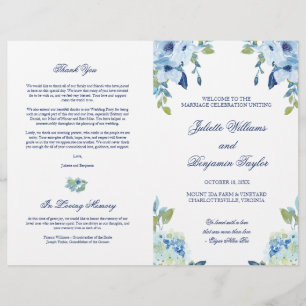 Juliette Blue Floral Mariage programme de cérémoni