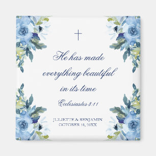 Juliette Dusty Blue Floral Christian Wedding Favor Magnet