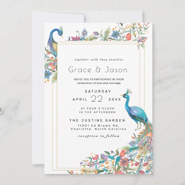 Julio Collection Faire-part de mariage | Paon (Devant)