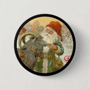 Jultomten Feeds Yule Goat a Cookie 2 Inch Round Button