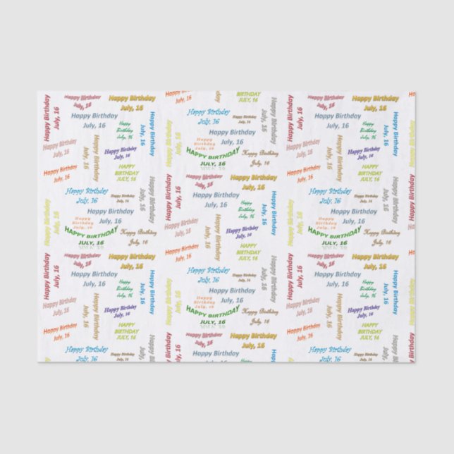 July, 16 Birthday Tissue Paper (Front)
