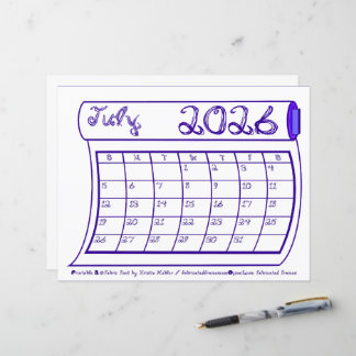 July 2026 Month Calendar Blue Fabric Font Bolt