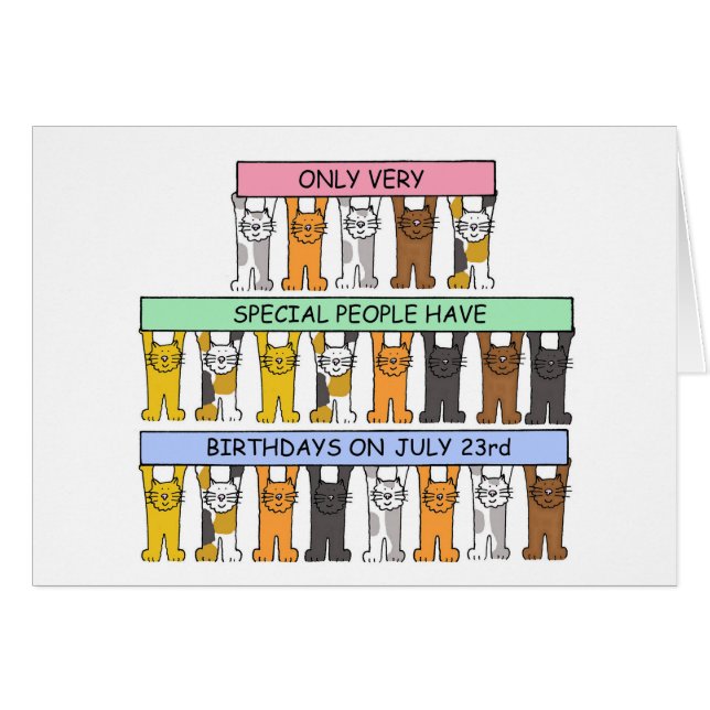 July 23rd Birthday, Cartoon Cats. (Front Horizontal)