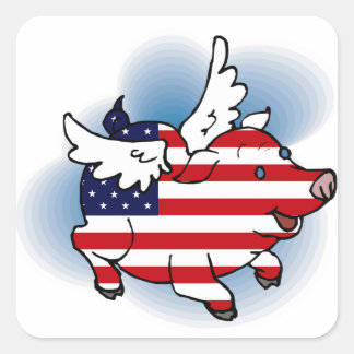 July 4 - 4th of July Patriotic Flying Pig Stickers