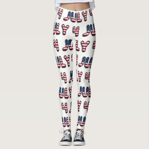 July 4 American Flag Typography Stars and Stripes Leggings