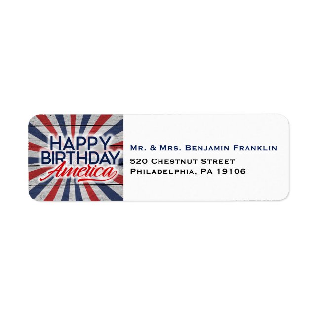 July 4 Happy Birthday America Return Address Label (Front)