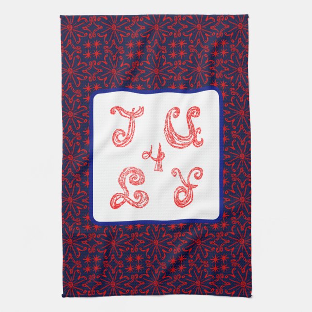 July 4 Sparkle Fabric Font Fireworks Kitchen Towel (Vertical)