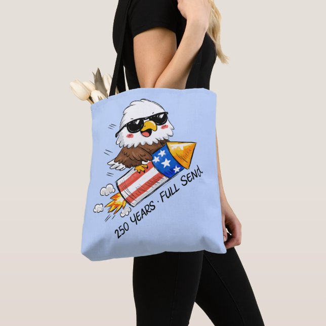 July 4th, 250 Years Eagle on Firecracker Tote Bag (Close Up)