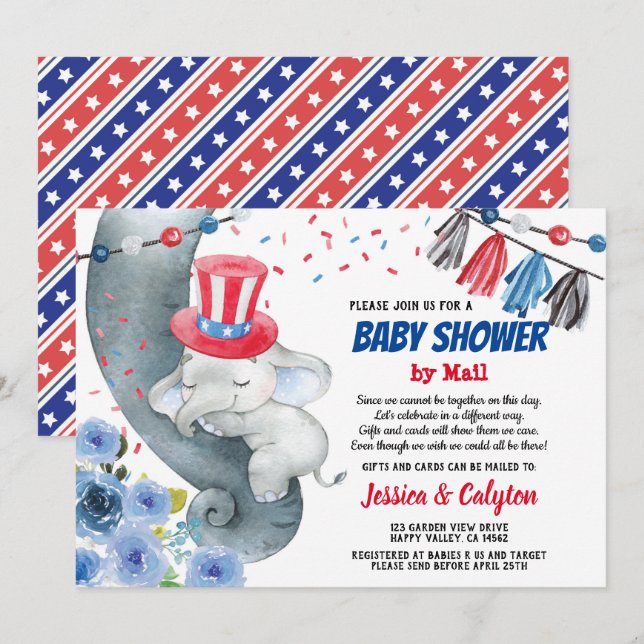 July 4th Baby Shower By Mail Invitation (Front/Back)