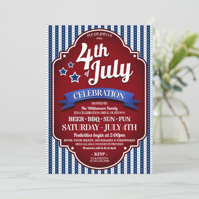 July 4th BBQ Party Invitations (Standing Front)