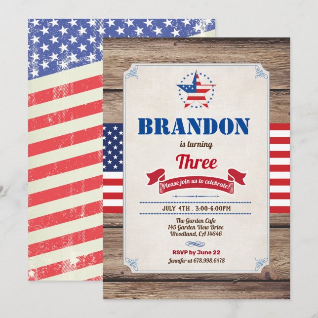 July 4th birthday boy indepenence day invitation (Front/Back)