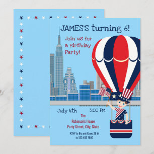 July 4th Birthday Boy Party Invitation