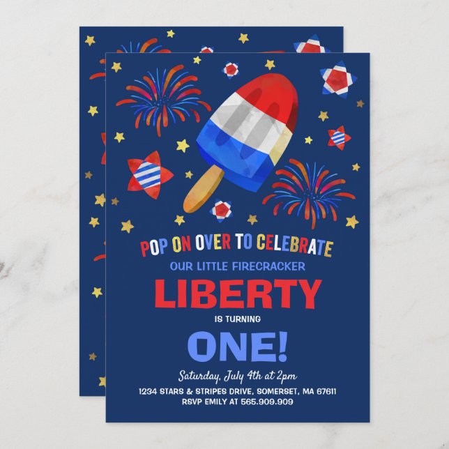 July 4th Birthday Invitation Fourth of July Party (Front/Back)