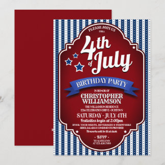 July 4th Birthday Party Invitations