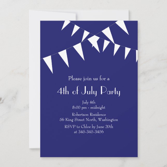 July 4th Blue Flags Party Invitation (Front)