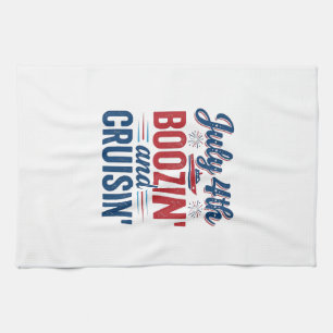 July 4th Boozin And Cruisin Vintage Boat Shirt_1 Kitchen Towel