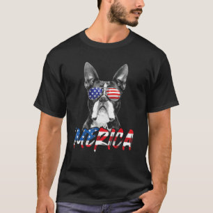 July 4th Boston Terrier Merica American Flag Patri T-Shirt