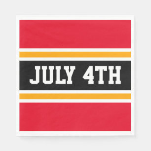 JULY 4TH Bright Red White Yellow Racing Stripes Napkin