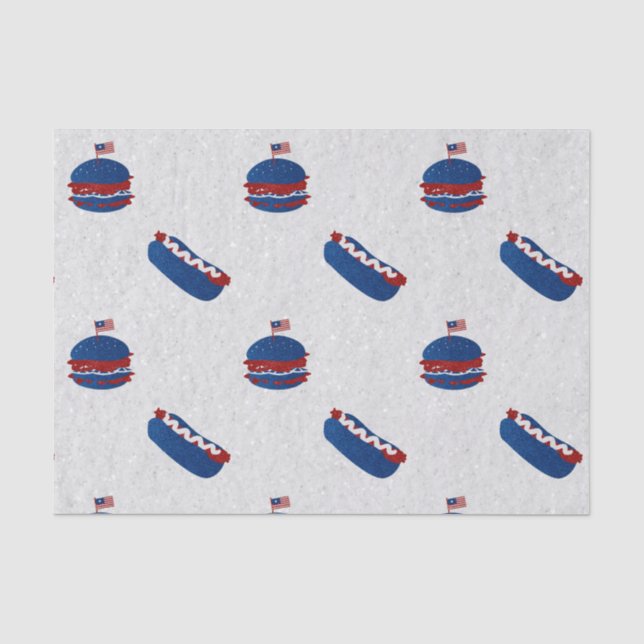 July 4th Burger & Hot Dog Glitter Tissue Paper (Front)