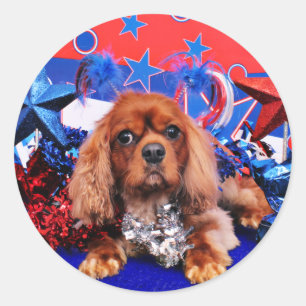 July 4th - Cavalier King Charles Spaniel - Cooper Classic Round Sticker