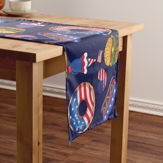 July 4th Celebration Cookies Doughnuts Ice Cream  Short Table Runner (In Situ)