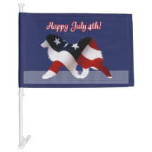 July 4th Custom Car Flag: Samoyed with Flag