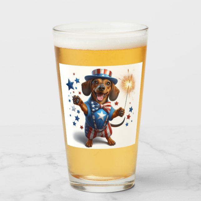 July 4th Dachshund Beer  Glass (Front Filled)