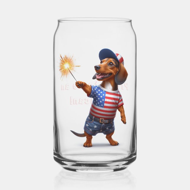 July 4th Dachshund  Can Glass (Front)