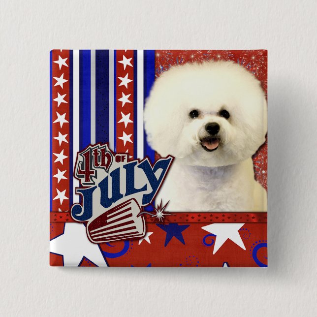July 4th Firecracker - Bichon Frise 2 Inch Square Button (Front)