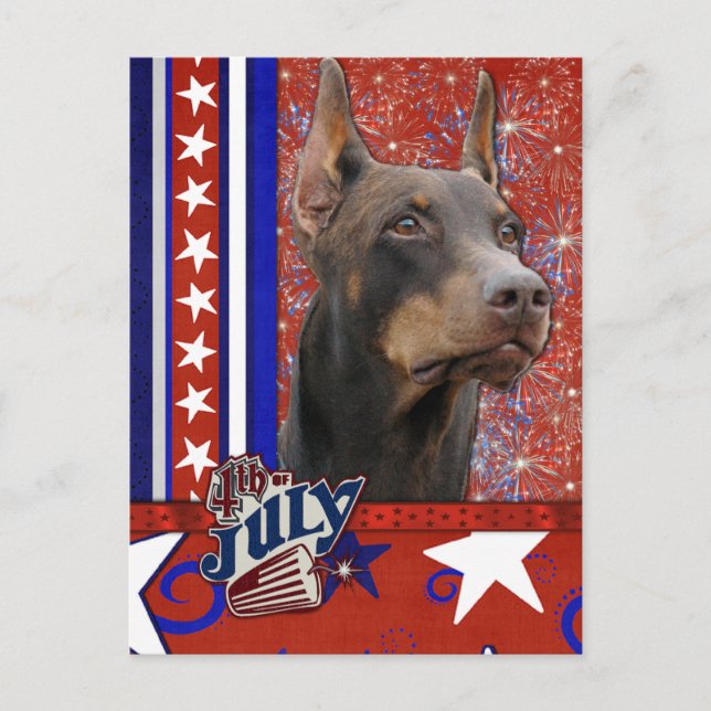 July 4th Firecracker - Doberman - Red - Rocky Postcard (Front)
