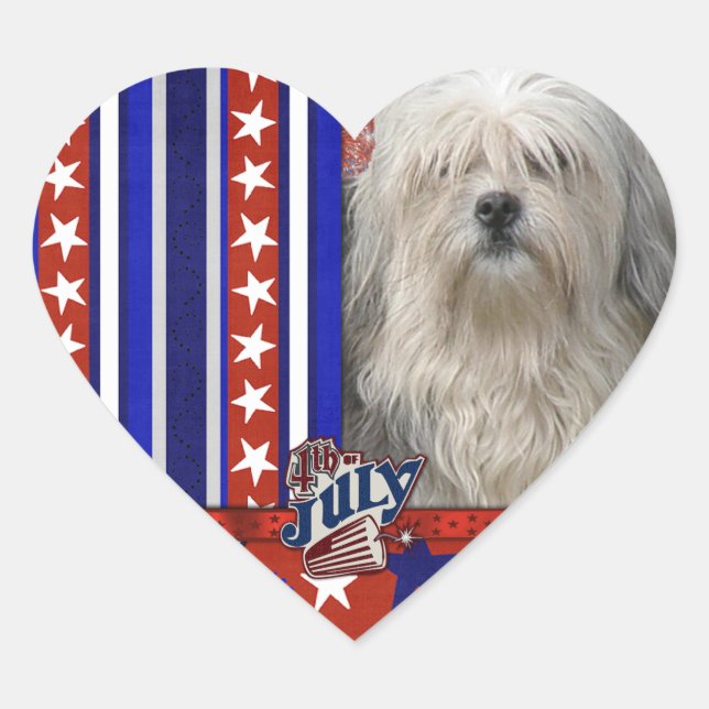 July 4th Firecracker - Lowchen Heart Sticker (Front)