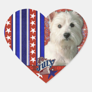 July 4th Firecracker - West Highland Terrier Heart Sticker