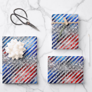 July 4th Fireworks Silver Glitter Independence Day Wrapping Paper Sheet