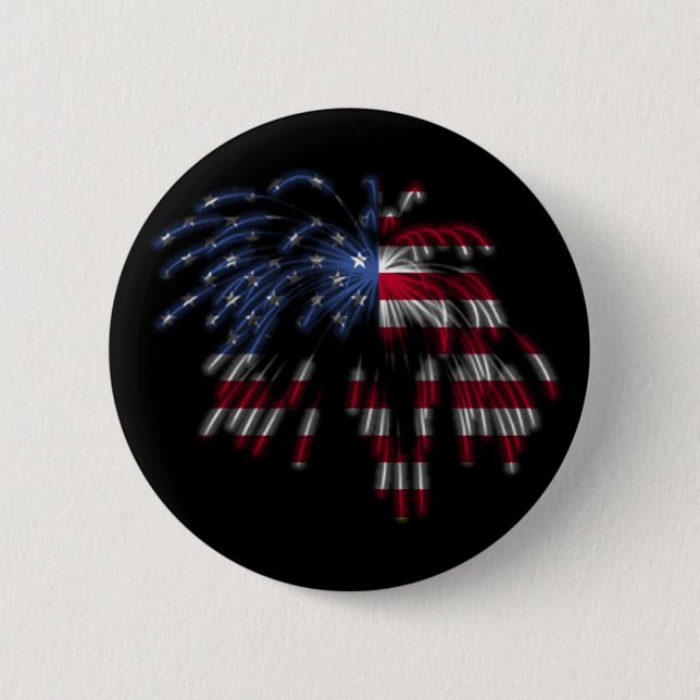 July 4th Fireworks & the American Flag in Lights 2 Inch Round Button (Front)