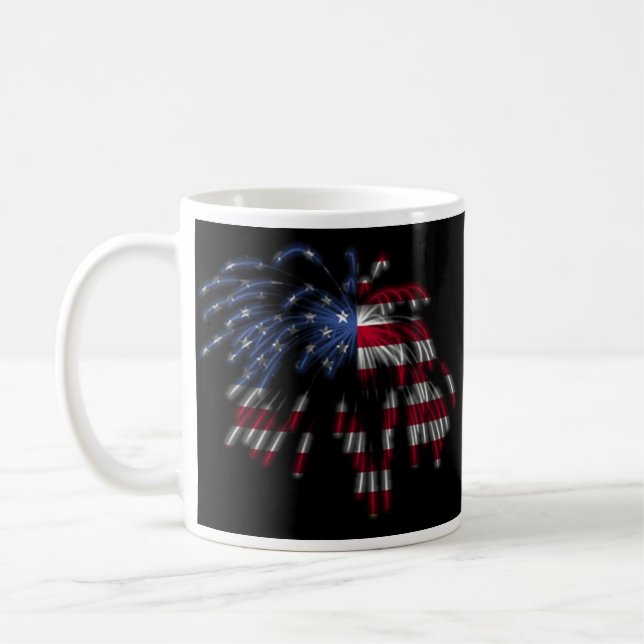 July 4th Fireworks & the American Flag in Lights Coffee Mug (Left)