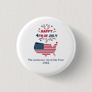 July 4th Fireworks USA Red White Blue Flag  1 Inch Round Button