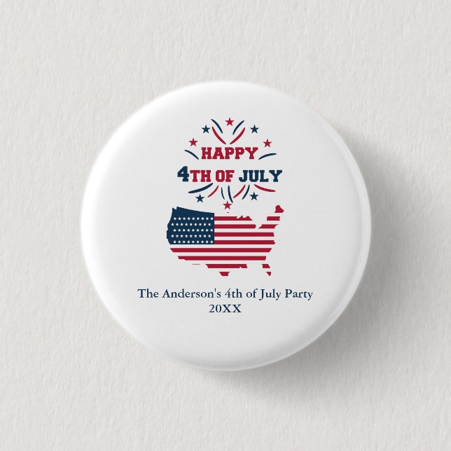 July 4th Fireworks USA Red White Blue Flag  1 Inch Round Button (Front)