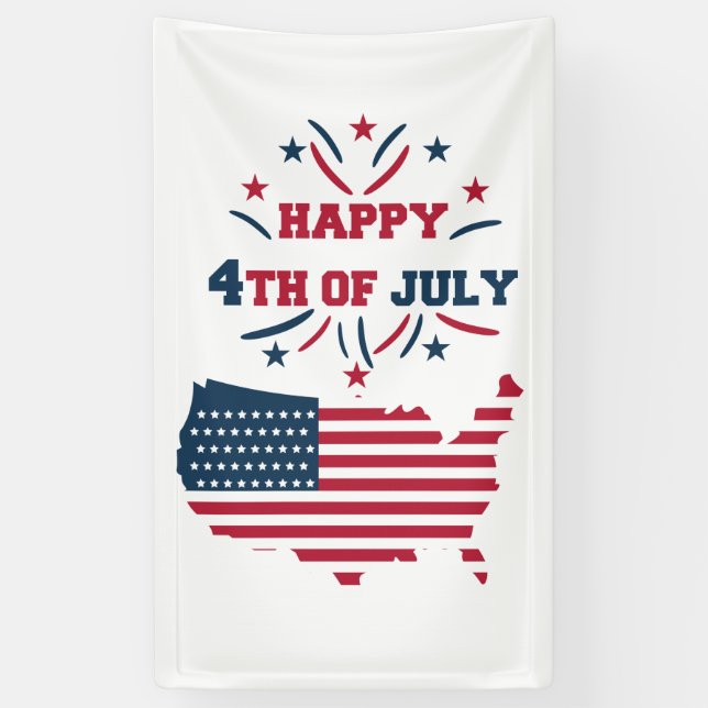 July 4th Fireworks USA Red White Blue Flag  Banner (Vertical)