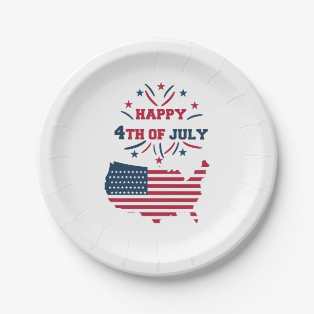 July 4th Fireworks USA Red White Blue Flag  Paper Plate (Front)